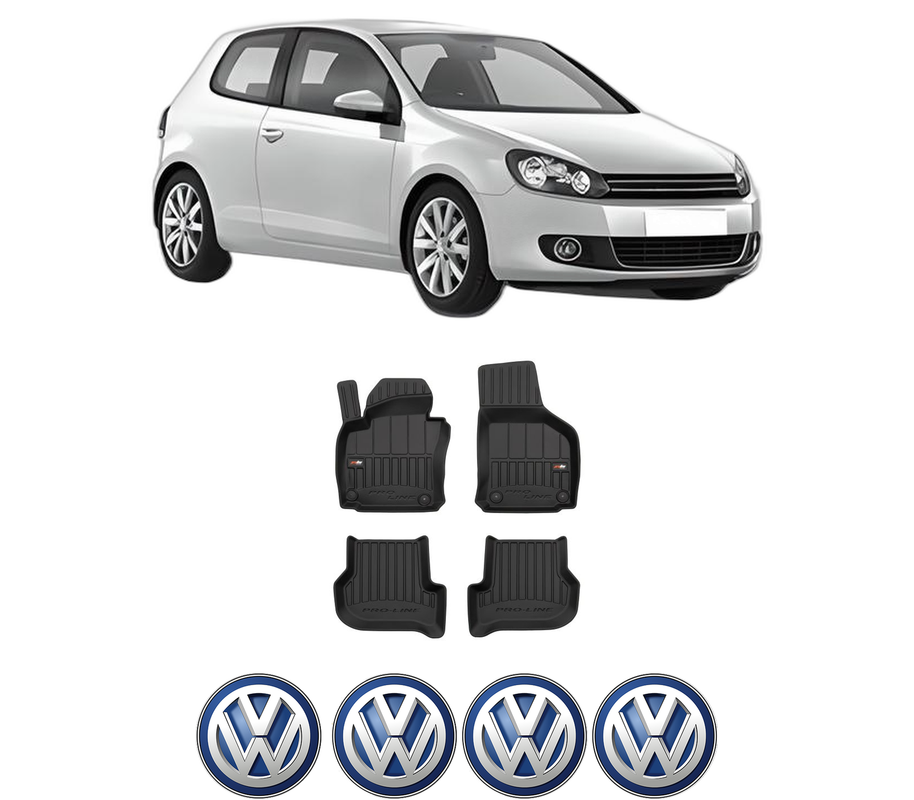 Set covorase presuri Volkswagen GOLF VI (5K1) din 2008-2013, auto, din cauciuc thermoplastic, 4 Stickere auto cu Volkswagen