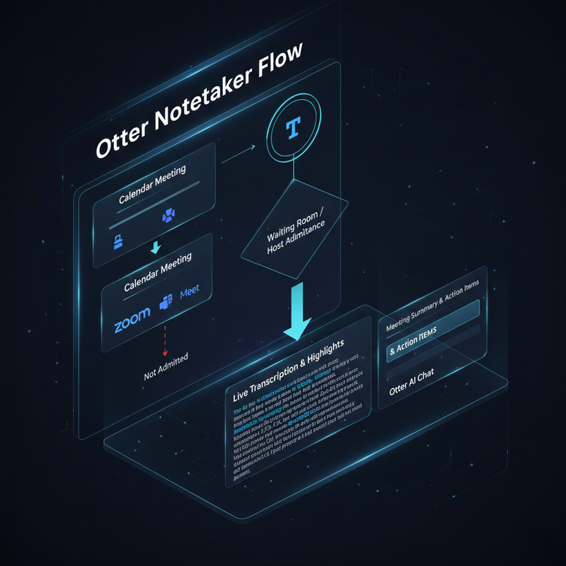 Flowchart of Otter Notetaker joining a meeting and generating a summary