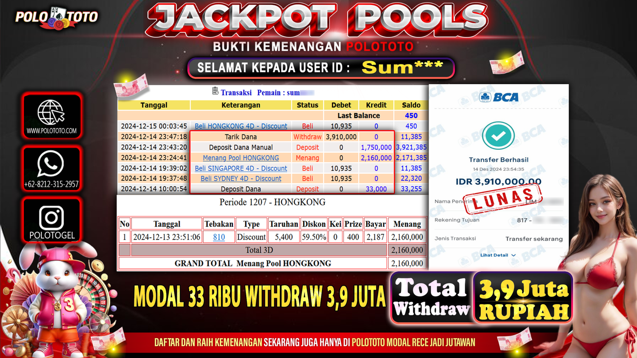 POLOTOTO JACKPOT TOGEL PASARAN HONGKONG Rp.3,910.000,-