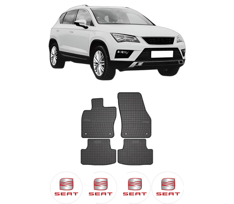 Set covorase presuri SEAT ATECA (KH7, KHP) din 2016-2021, auto, din cauciuc thermoplastic, 4 Stickere auto cu SEAT