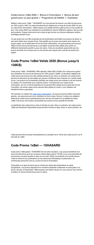 Code VIP 1x Bet 2026 1XHASARD 130