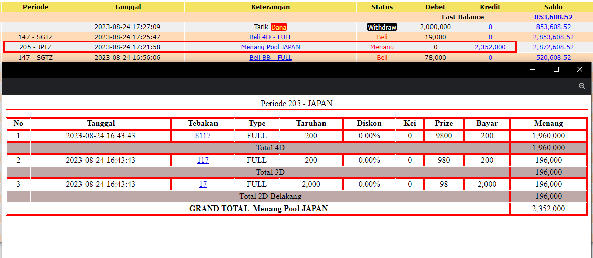 Bukti JP togel hari ini