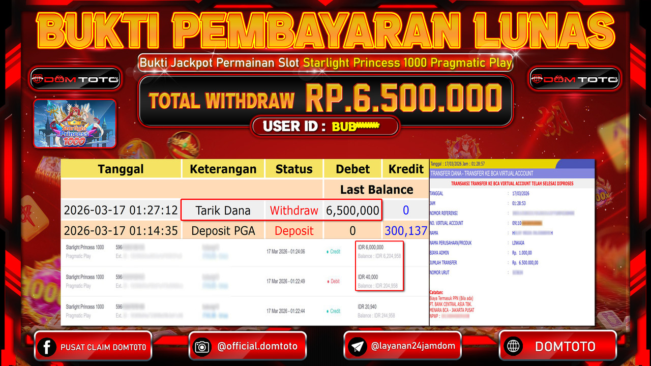 JACKPOT SLOT Starlight Princess 1000 Pragmatic Play 17 MARET 2026