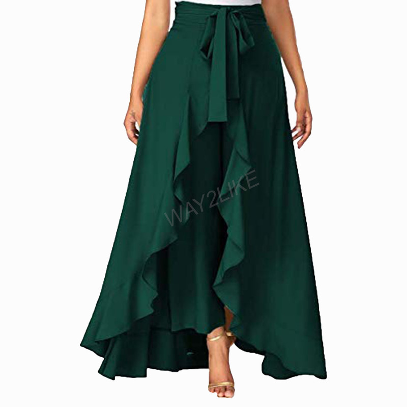 Women Ruffle Pants High Waist Maxi Crepe Palazzo Night Club Cocktail ...