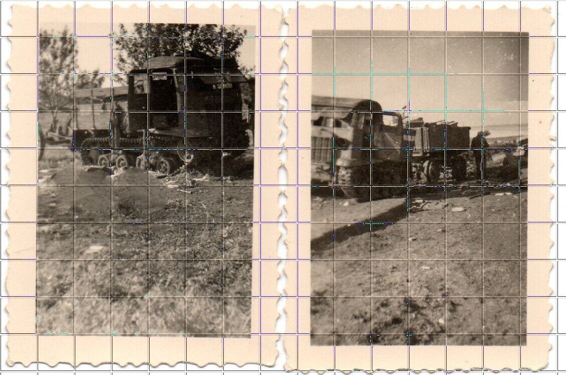 2 Fotos Beute Raupenschlepper mit Anhänger Russland ca. 1942