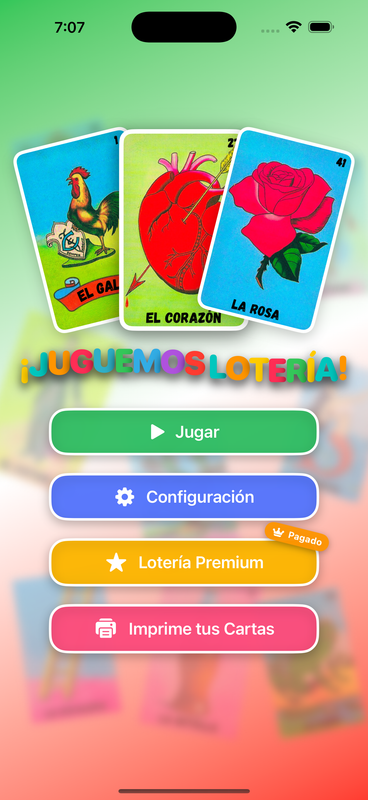 App screenshot: main menu