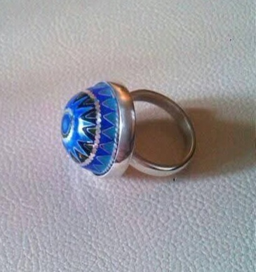 Minankari Ring Blue Dome, Sterling Silver, Handcrafted Enamel Jewelry from Tbilisi - handmade cloisonne enamel