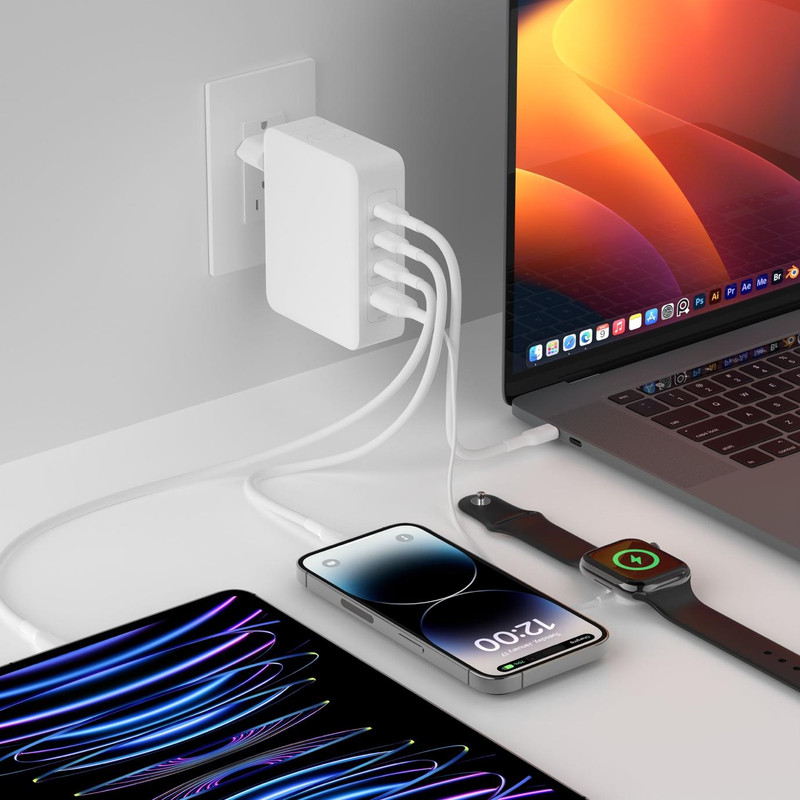 A computer and smart watch connected to a chargerDescription automatically generated A computer and smart watch connected to a chargerDescription automatically generated