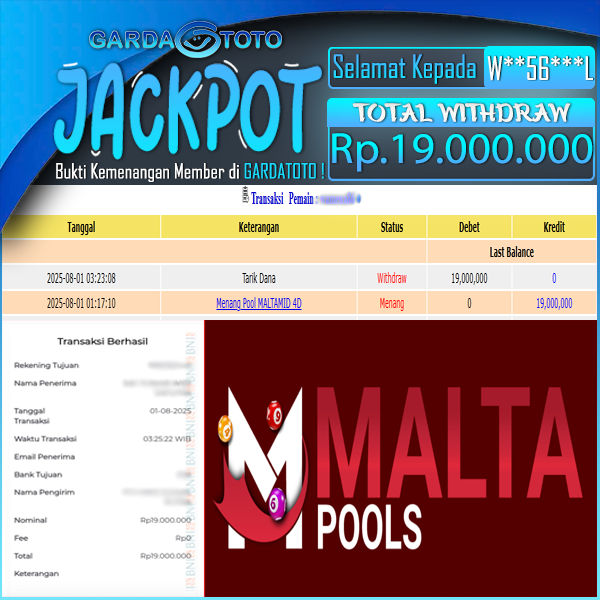 JACKPOT DI PERMAINAN TOGEL MALTAMID 4D WD Rp 19.000.000,DIBAYAR LUNAS GARDATOTO MANTAP !