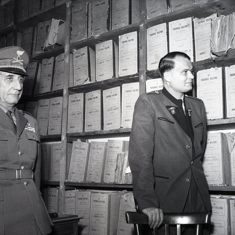 Walter Reder durante un descanso del juicio