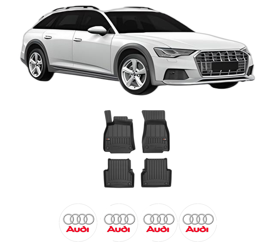 Set covorase presuri AUDI A6 Allroad C8 (4AH) din 2018-2019, auto, din cauciuc thermoplastic, 4 Stickere auto cu AUDI