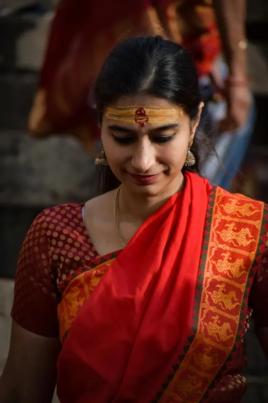 Indian women with tilak on forehead during Omkareshwar Darshan