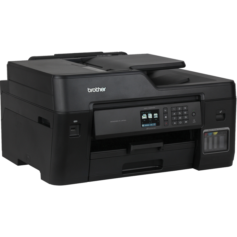 Impresora multifuncional Brother MFC-T4500DW mostrando su capacidad para imprimir en formato A3.
