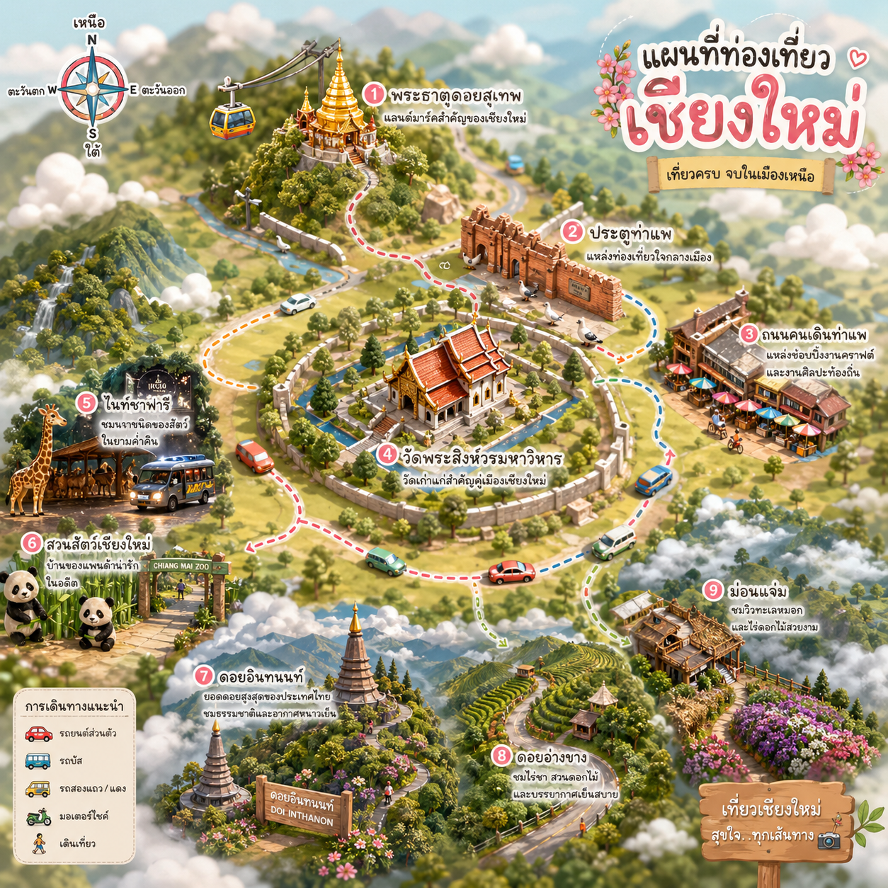 Cute Miniature Chiang Mai Travel Map Prompt (3D Diorama Tilt-Shift Style)