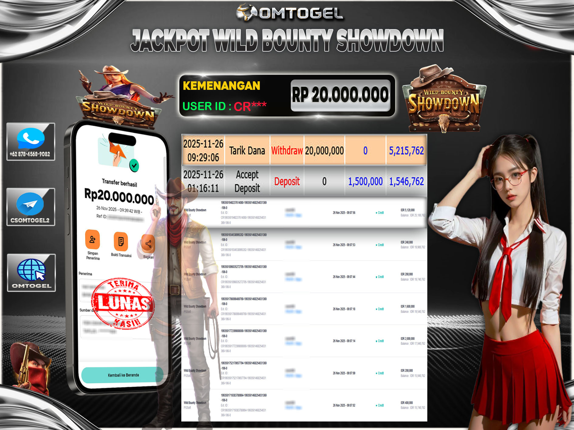 OMTOGEL JACKPOT PGSOFT WILD BOUNTY SHOWDOWN  ,20 JUTA DI BAYAR LUNAS ,-