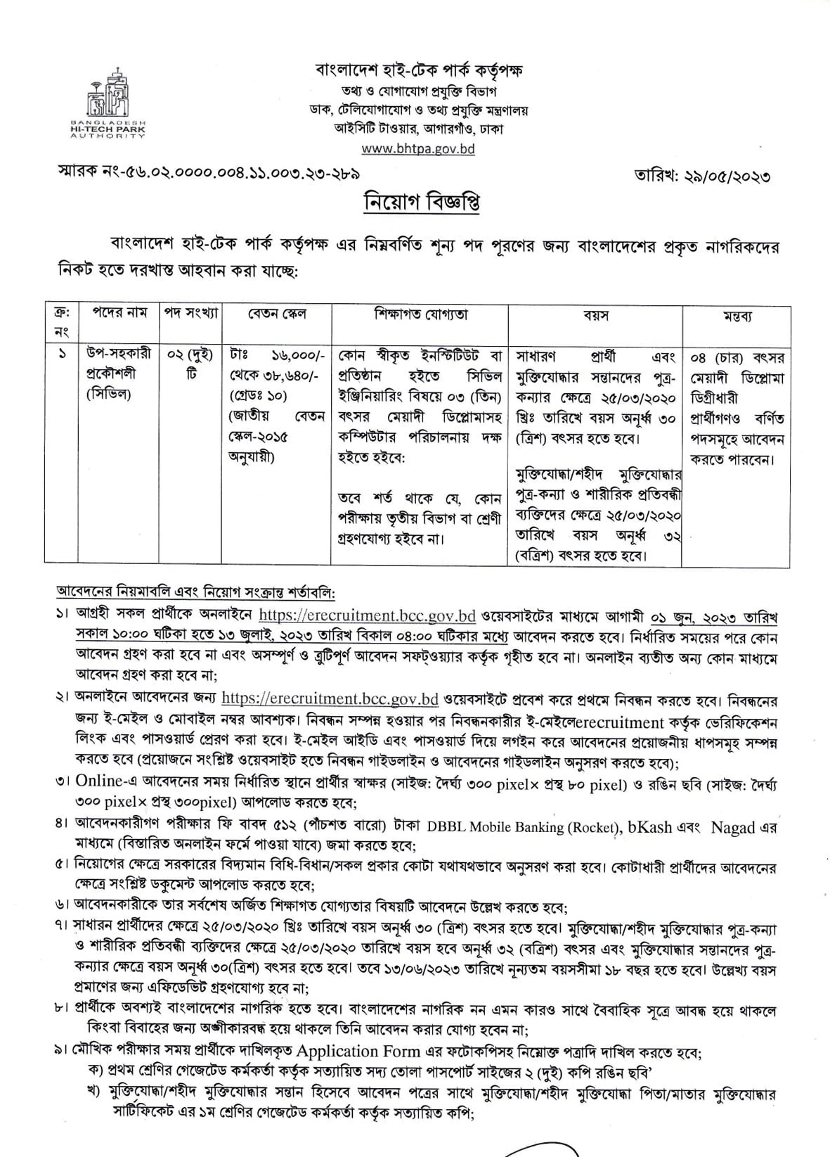 BHTPA Job Circular 2023