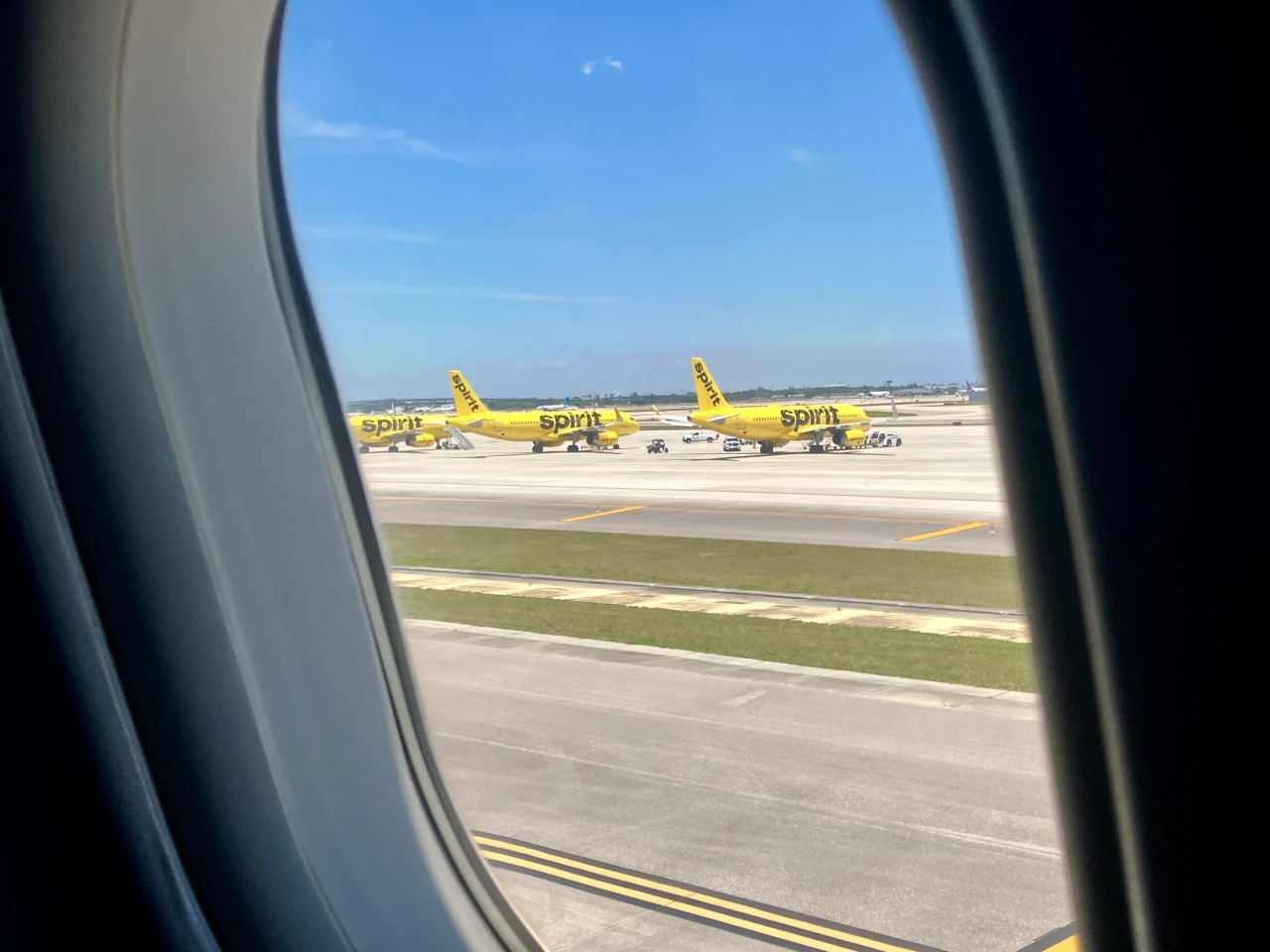 Spirit Airlines aircraft parked at FLL after shutdown