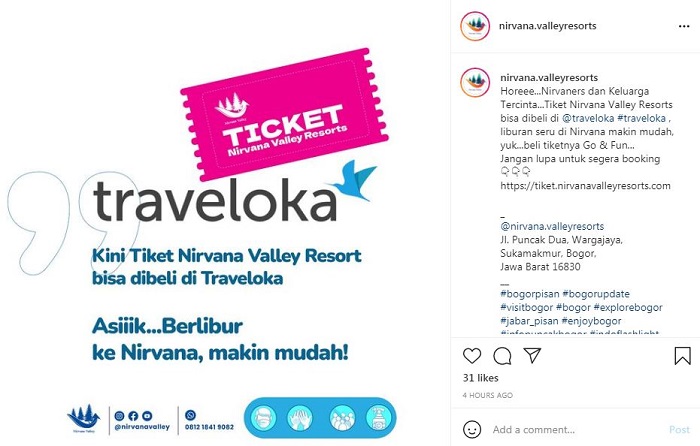 Tiket Nirvana Valley Resort kini bisa dipesan melalui Traveloka.