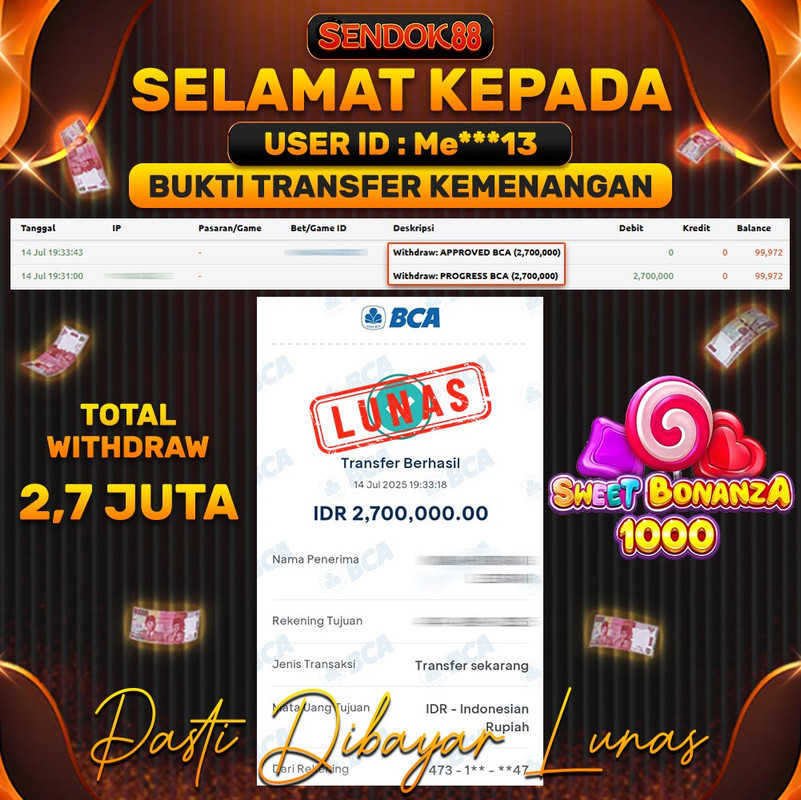 SENDOK88 JEPE! SWEET BONANZA 1000 Rp 2.700.000,- LUNAS!
