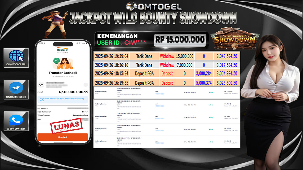 OMTOGEL JACKPOT PGSOFT WILD BOUNTY SHOWDOWN 15 JUTA DI BAYAR LUNAS ,-
