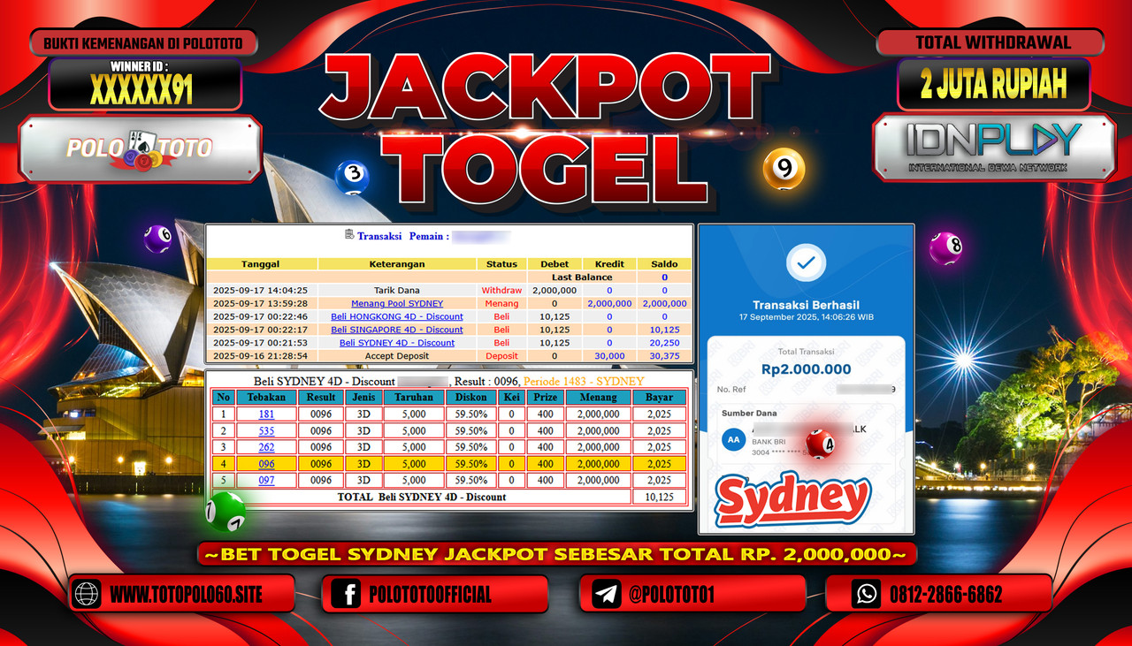 POLOTOTO JACKPOT TOGEL POOL SYDNEY Rp.2.000.000,-LUNAS