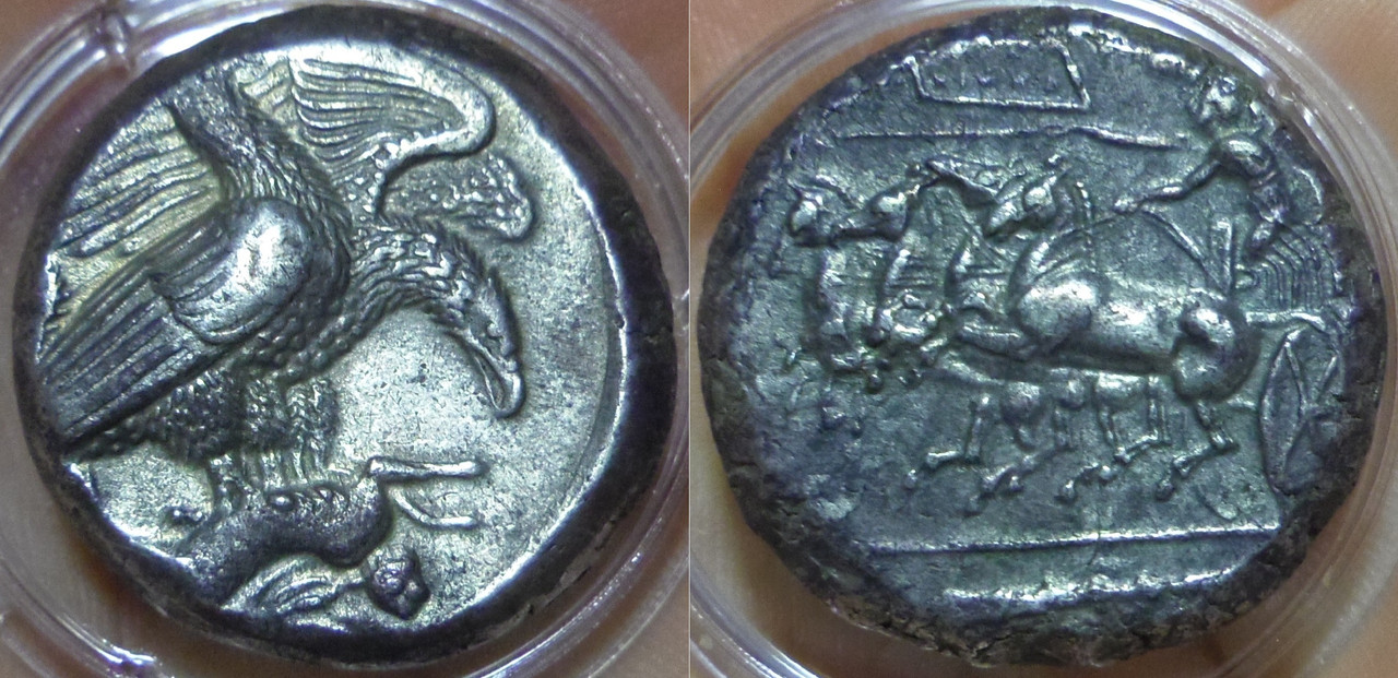 Subasta XXIII y XXIV de Roma Numismatics con catalogo reducido a folletín y un muy posible tetradracma falso de Akragas IMGP3631