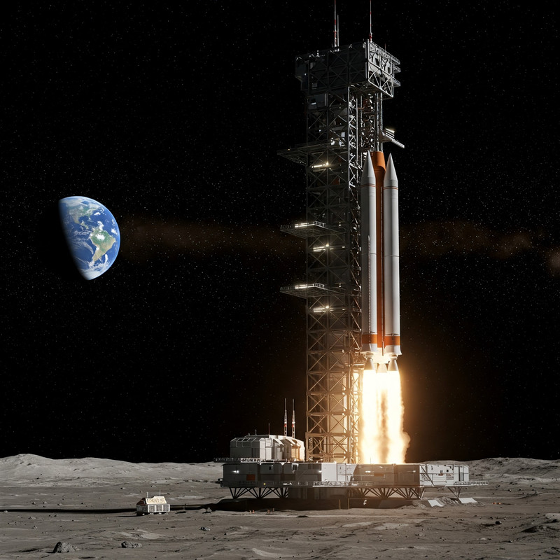Futuristic concept art of a sprawling lunar city with various interconnected habitats.
