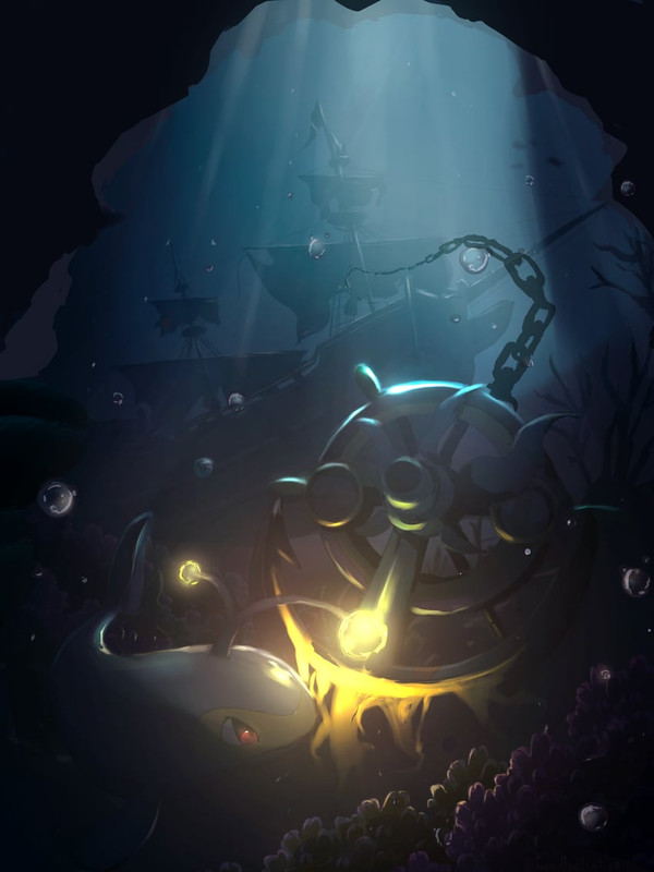 lanturn-and-dhelmise-pokemon-drawn-by-bo