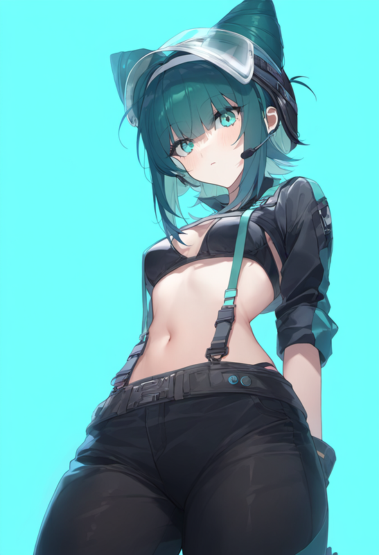 1girl, light blue background, from below, cowboy shot, aqua eyes, big hair, cone s-1661476573