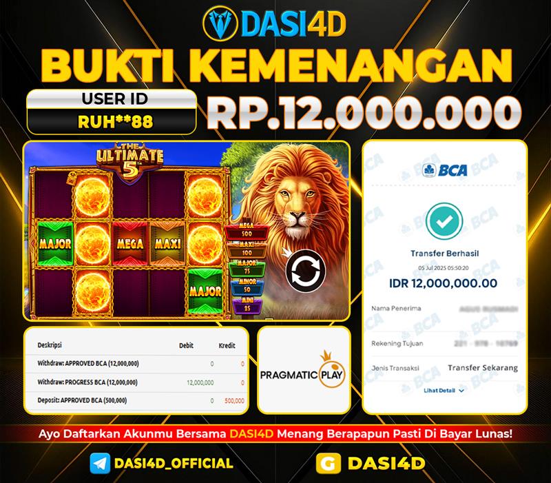 BUKTI KEMENANGAN 05 JULI 2025 DI THE ULTIMATE 5 RP 12.000.000