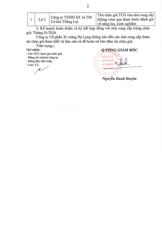 Thông báo KQLCNCC gói mua sắm Cung cấp than cám 2