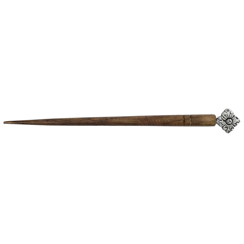 Women Juda Hair Pin Wood & Metal Handmade Beautiful Design Traditional Stick Pin - Picture 5 of 40