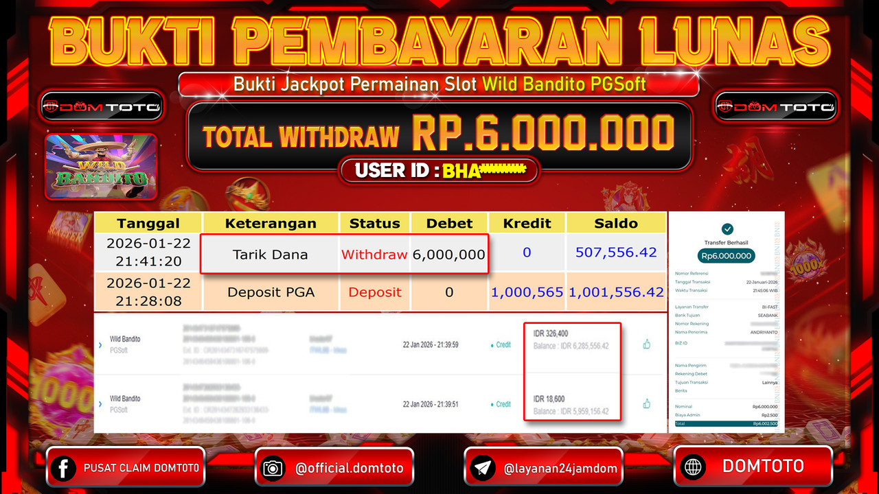 JACKPOT SLOT Wild Bandito PGSoft 22 JANUARI 2026
