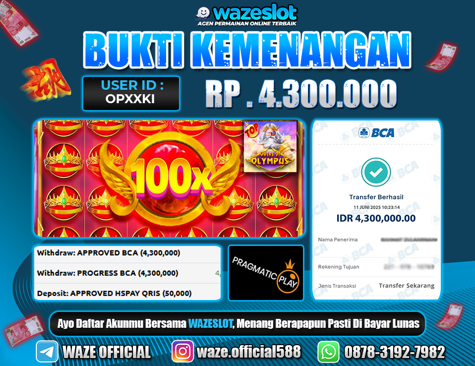 BUKTI KEMENANGAN 11 JUNI 2025 DI GAME GATES OF OLYMPUS