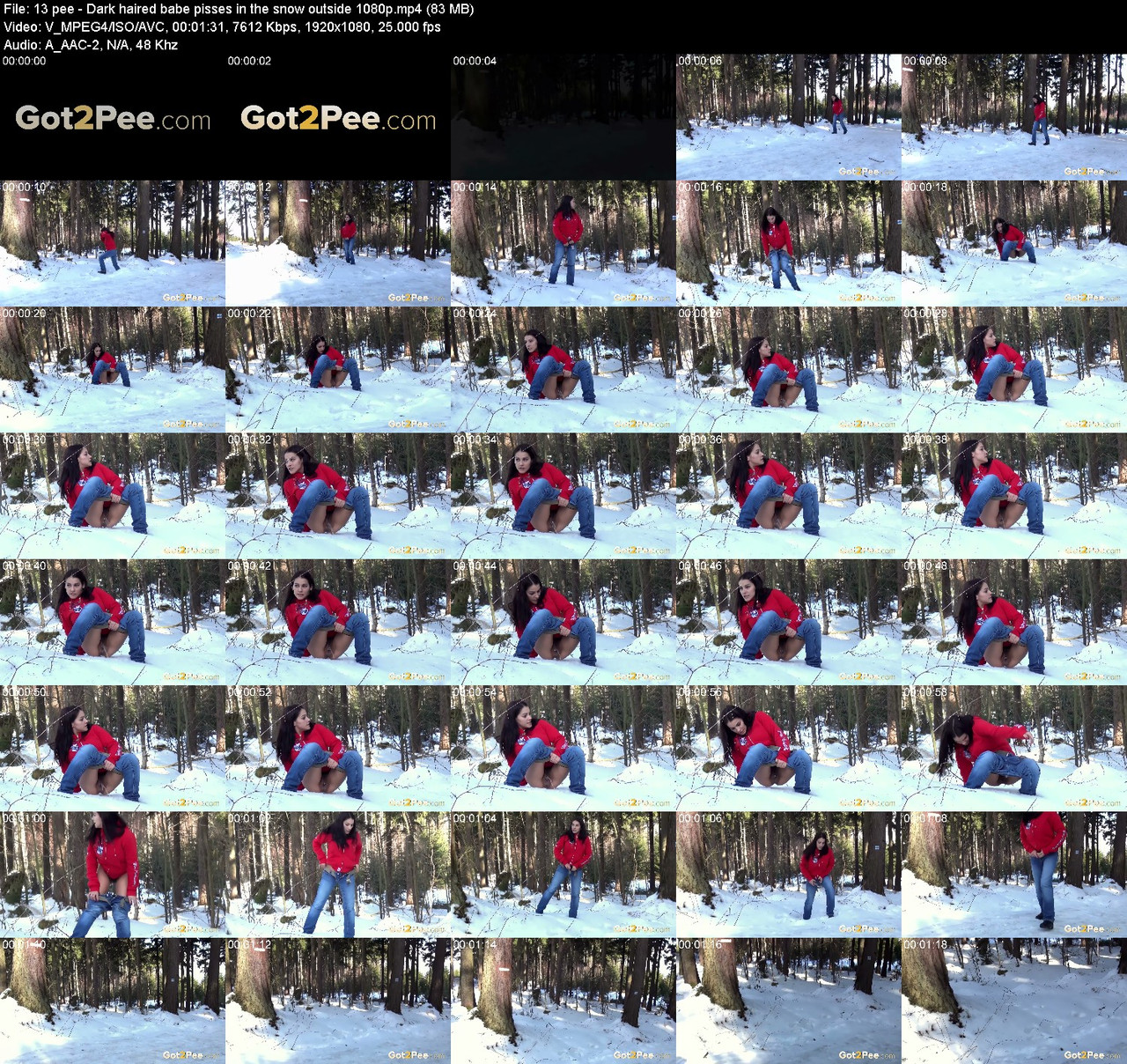 13 pee Dark haired babe pisses in the snow outside 1080p
