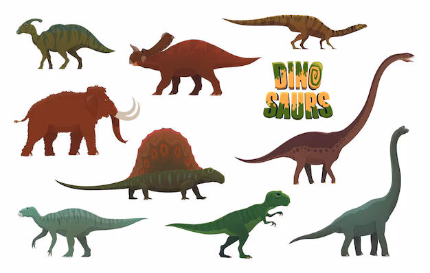 cartoon-dinosaurs-prehistoric-animals-characters-paleontology-dinosaur-vector-cute-personage-parasau