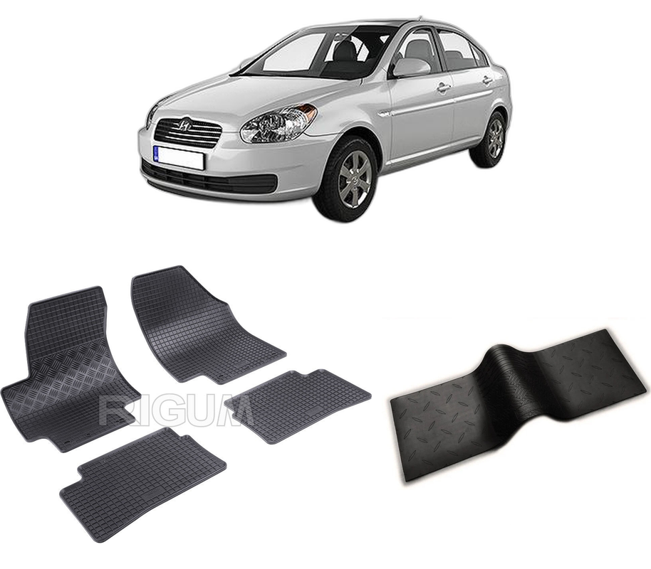 Set covorase auto HYUNDAI ACCENT din 2006-2010, cu covoras tunel median, CAROSERIE SEDAN, Presuri cauciuc 100%, compatibil cu autoturismul HYUNDAI ACCENT, Rigum