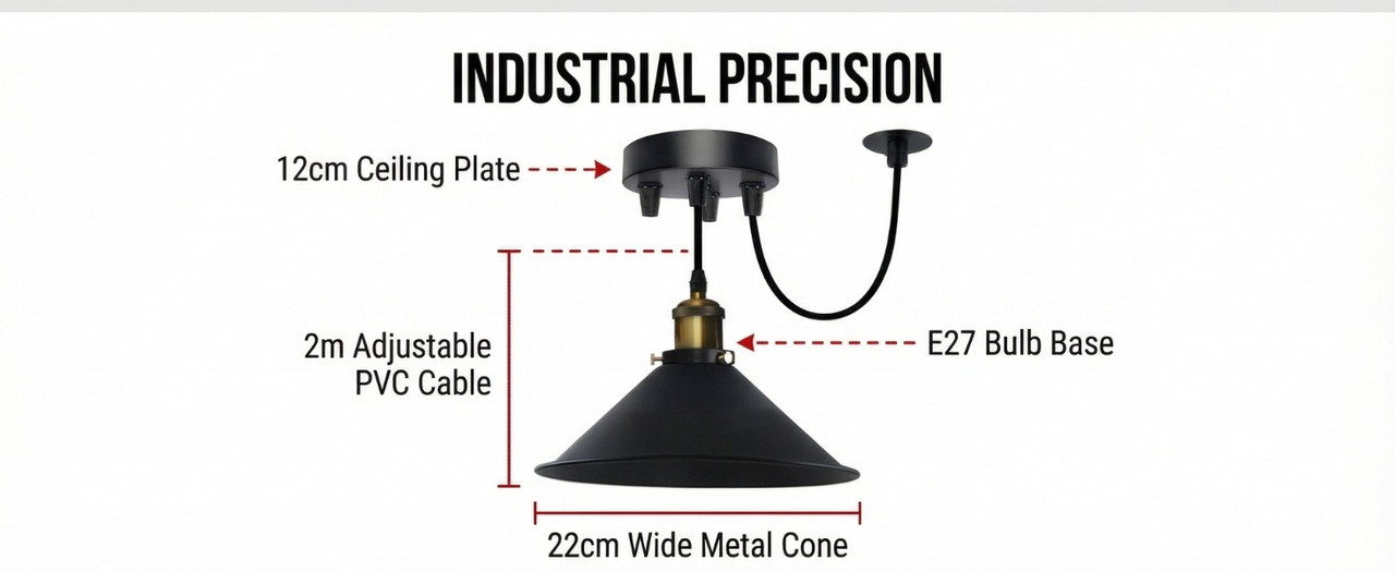 Black metal cone shade hanging light