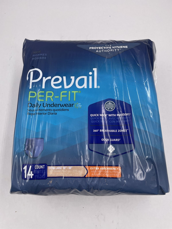 4 PACKS PREVAIL PERFIT DAILY UNDERWEAR QUICK WICK WITH MAXSOFT 14 COUNT XL