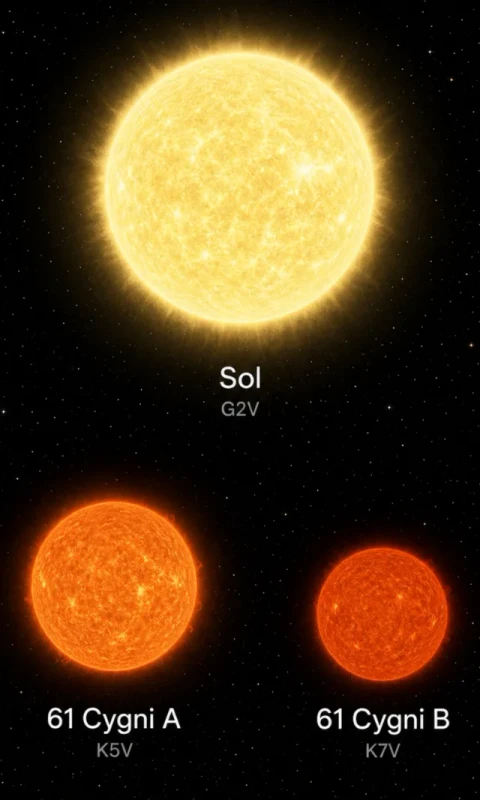 comparando la doble 61 Cygni con el Sol