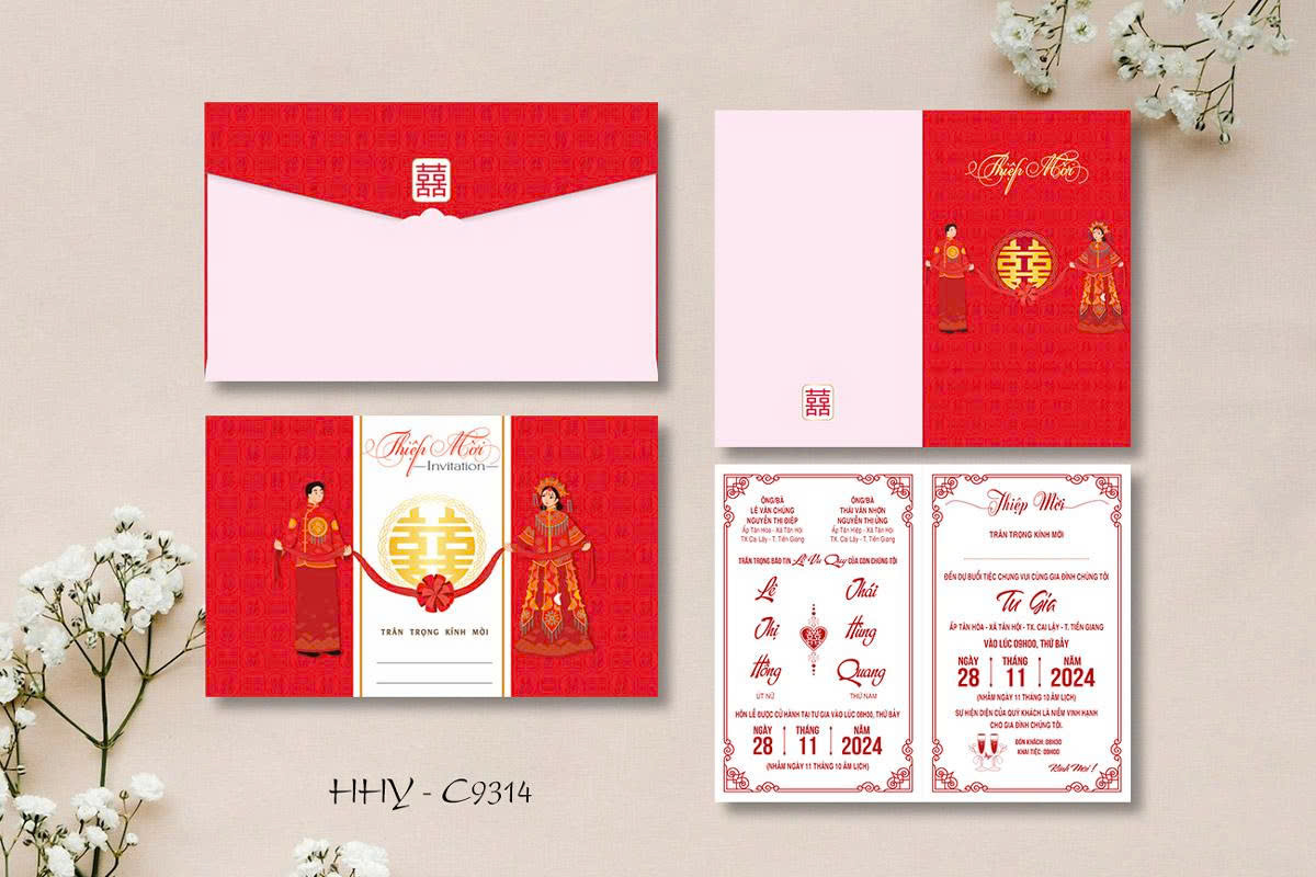 Thiệp style Trung Quốc tone đỏ trắng (9314)