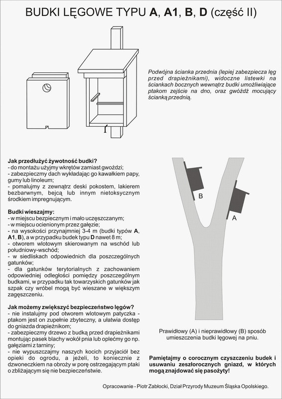 Budki lęgowe typu A A1 B D część II
