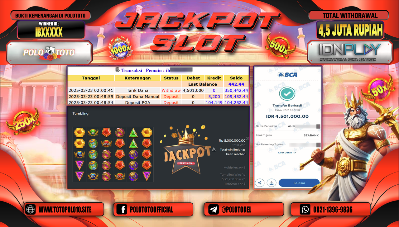 POLOTOTO JACKPOT SLOT GATES OF OLYMPUS 1000 Rp.4.501.000,-