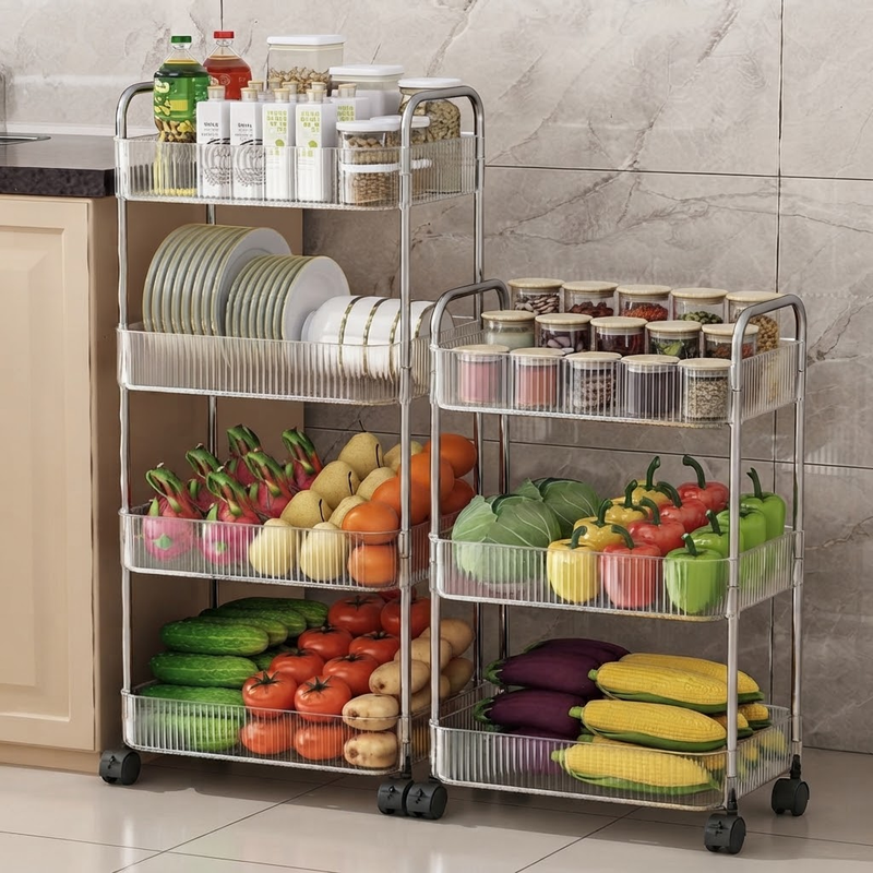 3-Layer Crystal Acrylic Rolling Storage Trolley and Mobile Utility Cart