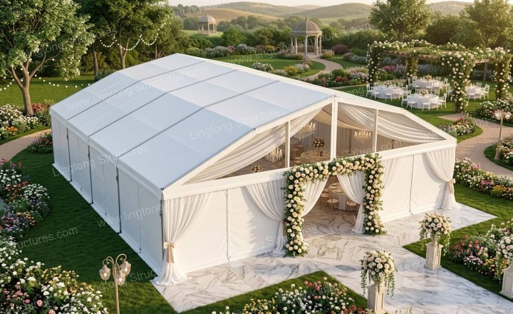 Unique polygon shaped wedding marquee for ceremonies or lounges