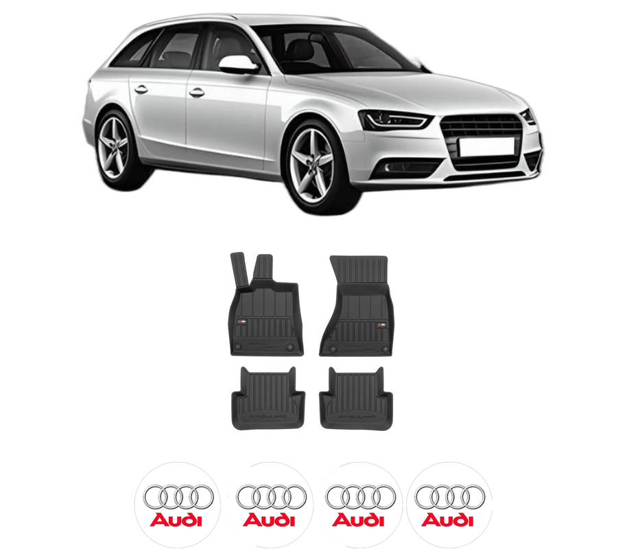 Set covorase presuri AUDI A4 B8 Avant (8K5) din 2007-2015, auto, din cauciuc thermoplastic, 4 Stickere auto cu AUDI