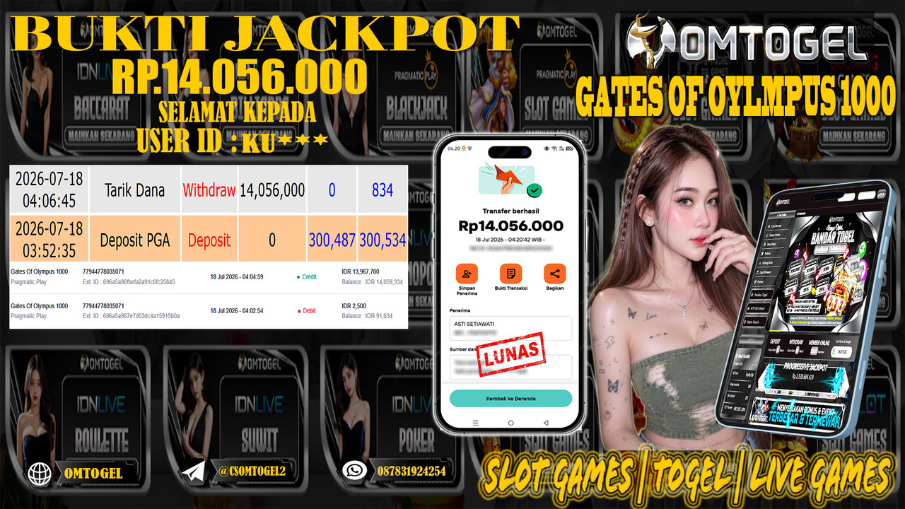 OMTOGEL JACKPOT PRAGMATICPLAY GATES OF OLYMPUS 1000 Rp.14,056,000,- DIBAYAR LUNAS