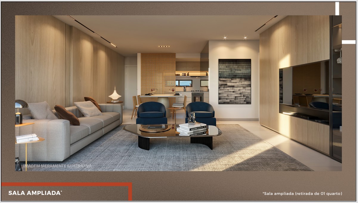 Sala ampliada com integração e acabamento premium