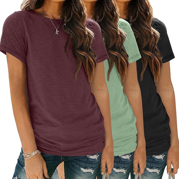SUNBS - Paquete de 3 camisetas básicas de manga corta para mujer