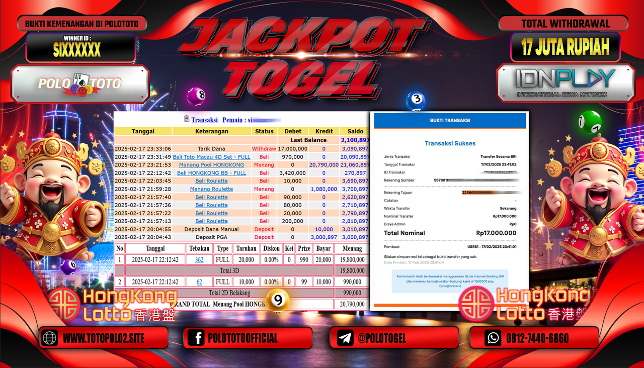 POLOTOTO JACKPOT TOGEL PASARAN HONGKONG Rp.17.000.000,-